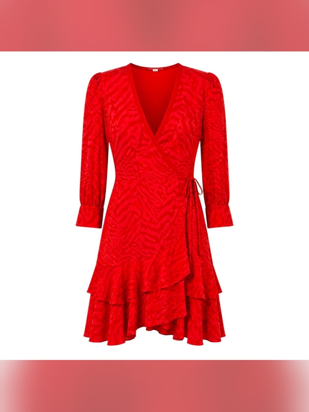 AllSaints Red Wrap Ruffle Dress with Tie Waist